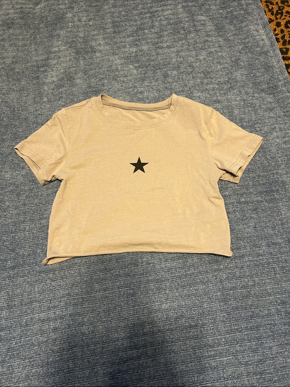 SHEIN Beige Crop Tee with Black Star Graphic